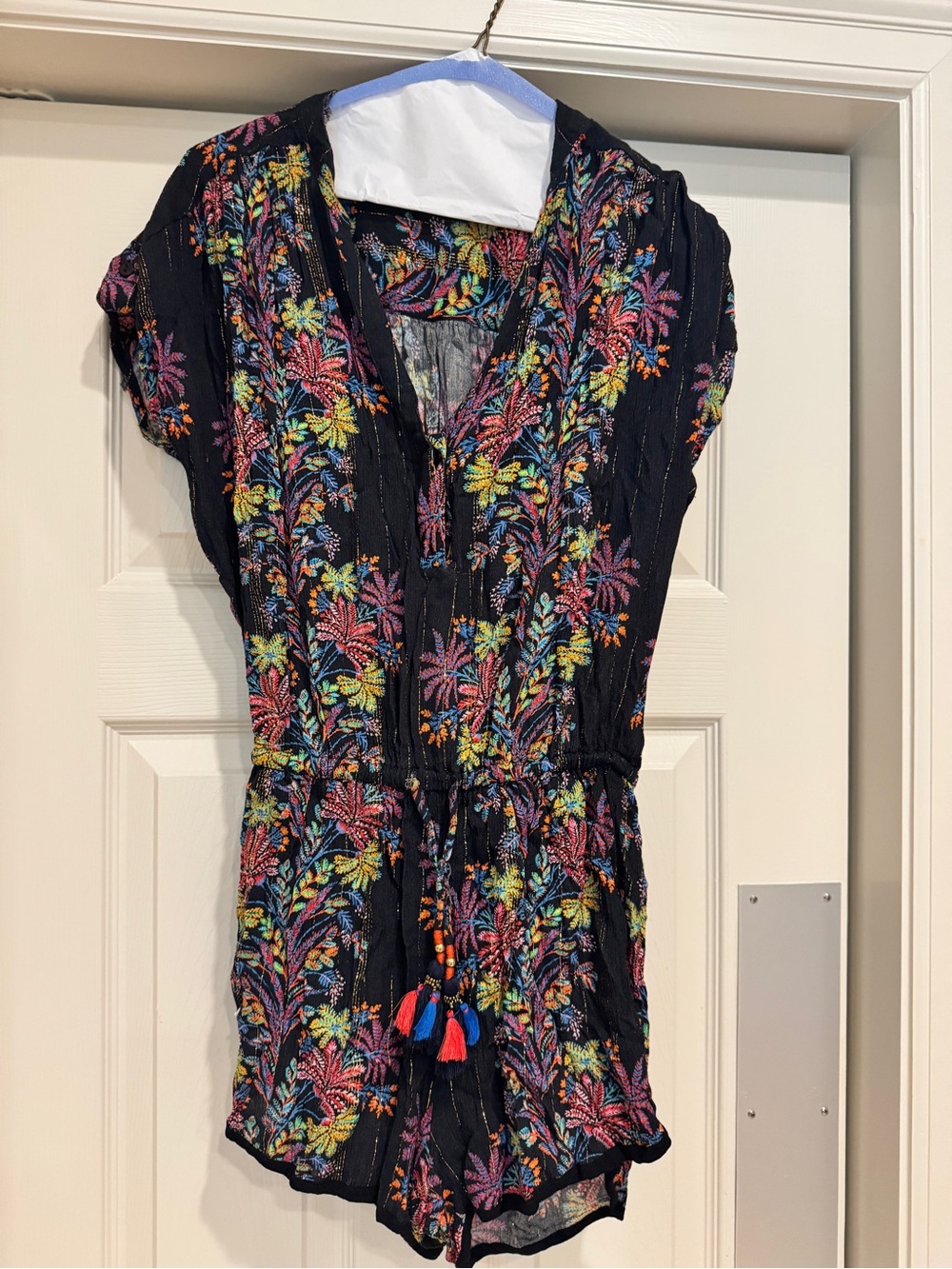 Star Mela Black Floral Embroidered Women’s Bodysuit Romper